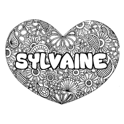 Coloraci&oacute;n del nombre SYLVAINE - decorado mandala de coraz&oacute;n