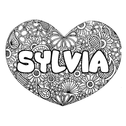 Coloraci&oacute;n del nombre SYLVIA - decorado mandala de coraz&oacute;n