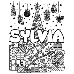 Coloraci&oacute;n del nombre SYLVIA - decorado &aacute;rbol de Navidad y regalos