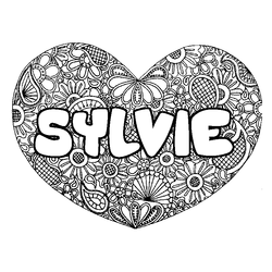 Coloraci&oacute;n del nombre SYLVIE - decorado mandala de coraz&oacute;n