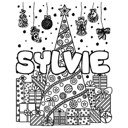 Coloraci&oacute;n del nombre SYLVIE - decorado &aacute;rbol de Navidad y regalos