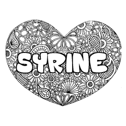 Coloraci&oacute;n del nombre SYRINE - decorado mandala de coraz&oacute;n