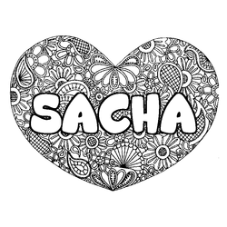 Coloraci&oacute;n del nombre SACHA - decorado mandala de coraz&oacute;n