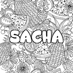 Coloraci&oacute;n del nombre SACHA - decorado mandala de frutas