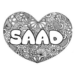 Coloraci&oacute;n del nombre SAAD - decorado mandala de coraz&oacute;n