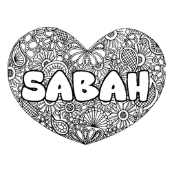Coloraci&oacute;n del nombre SABAH - decorado mandala de coraz&oacute;n