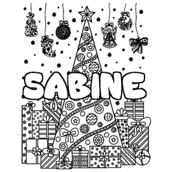 Coloraci&oacute;n del nombre SABINE - decorado &aacute;rbol de Navidad y regalos