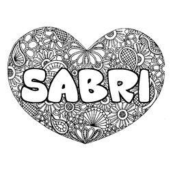 Coloraci&oacute;n del nombre SABRI - decorado mandala de coraz&oacute;n