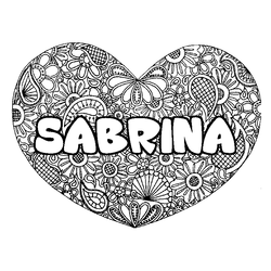 Coloraci&oacute;n del nombre SABRINA - decorado mandala de coraz&oacute;n