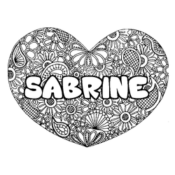 Coloraci&oacute;n del nombre SABRINE - decorado mandala de coraz&oacute;n