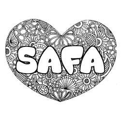 Coloraci&oacute;n del nombre SAFA - decorado mandala de coraz&oacute;n