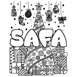 Coloraci&oacute;n del nombre SAFA - decorado &aacute;rbol de Navidad y regalos