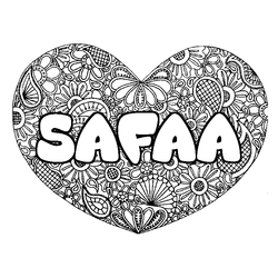 Coloraci&oacute;n del nombre SAFAA - decorado mandala de coraz&oacute;n