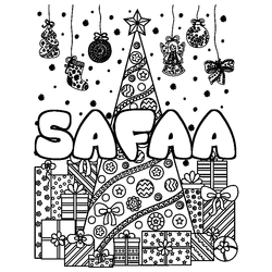 Coloraci&oacute;n del nombre SAFAA - decorado &aacute;rbol de Navidad y regalos