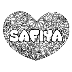 Coloraci&oacute;n del nombre SAFIYA - decorado mandala de coraz&oacute;n