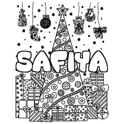 Coloraci&oacute;n del nombre SAFIYA - decorado &aacute;rbol de Navidad y regalos