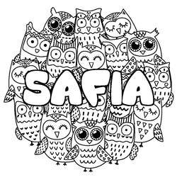 Coloraci&oacute;n del nombre SAFIA - decorado b&uacute;hos