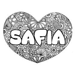 Coloraci&oacute;n del nombre SAFIA - decorado mandala de coraz&oacute;n