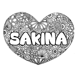 Coloraci&oacute;n del nombre SAKINA - decorado mandala de coraz&oacute;n