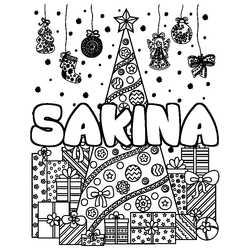 Coloraci&oacute;n del nombre SAKINA - decorado &aacute;rbol de Navidad y regalos