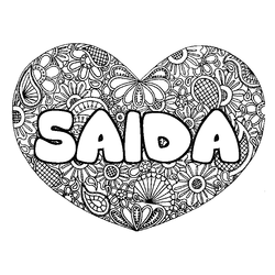 Coloraci&oacute;n del nombre SAIDA - decorado mandala de coraz&oacute;n