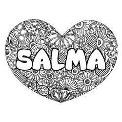 Coloraci&oacute;n del nombre SALMA - decorado mandala de coraz&oacute;n