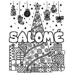 Coloraci&oacute;n del nombre SALOM&Eacute; - decorado &aacute;rbol de Navidad y regalos