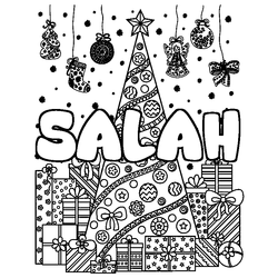 Coloraci&oacute;n del nombre SALAH - decorado &aacute;rbol de Navidad y regalos