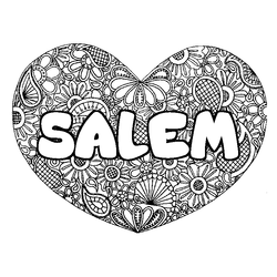 Coloraci&oacute;n del nombre SALEM - decorado mandala de coraz&oacute;n