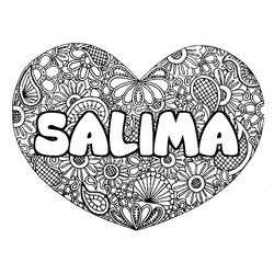 Coloraci&oacute;n del nombre SALIMA - decorado mandala de coraz&oacute;n