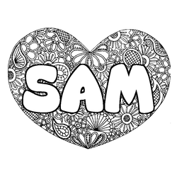 Coloraci&oacute;n del nombre SAM - decorado mandala de coraz&oacute;n
