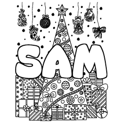 Coloraci&oacute;n del nombre SAM - decorado &aacute;rbol de Navidad y regalos