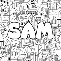 Coloraci&oacute;n del nombre SAM - decorado ciudad
