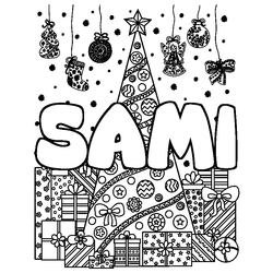 Coloraci&oacute;n del nombre SAMI - decorado &aacute;rbol de Navidad y regalos