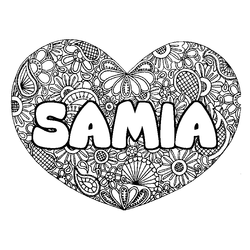 Coloraci&oacute;n del nombre SAMIA - decorado mandala de coraz&oacute;n