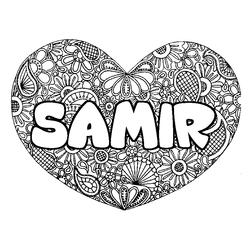 Coloraci&oacute;n del nombre SAMIR - decorado mandala de coraz&oacute;n