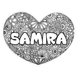 Coloraci&oacute;n del nombre SAMIRA - decorado mandala de coraz&oacute;n