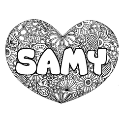 Coloraci&oacute;n del nombre SAMY - decorado mandala de coraz&oacute;n