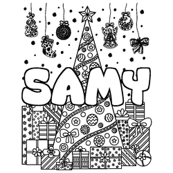 Coloraci&oacute;n del nombre SAMY - decorado &aacute;rbol de Navidad y regalos