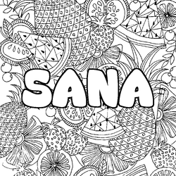 Coloraci&oacute;n del nombre SANA - decorado mandala de frutas