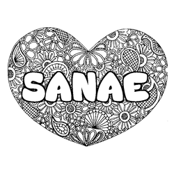 Coloraci&oacute;n del nombre SANAE - decorado mandala de coraz&oacute;n