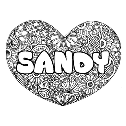 Coloraci&oacute;n del nombre SANDY - decorado mandala de coraz&oacute;n