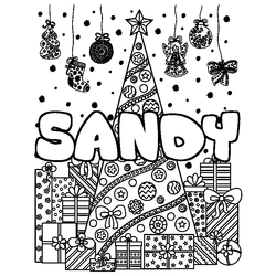 Coloraci&oacute;n del nombre SANDY - decorado &aacute;rbol de Navidad y regalos