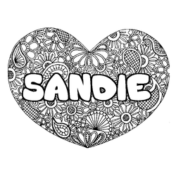Coloraci&oacute;n del nombre SANDIE - decorado mandala de coraz&oacute;n