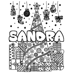 Coloraci&oacute;n del nombre SANDRA - decorado &aacute;rbol de Navidad y regalos