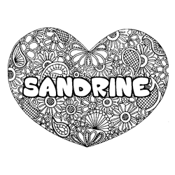 Coloraci&oacute;n del nombre SANDRINE - decorado mandala de coraz&oacute;n