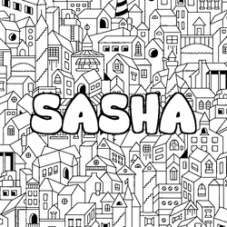 Coloraci&oacute;n del nombre SASHA - decorado ciudad
