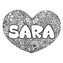Coloraci&oacute;n del nombre SARA - decorado mandala de coraz&oacute;n