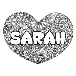Coloraci&oacute;n del nombre SARAH - decorado mandala de coraz&oacute;n
