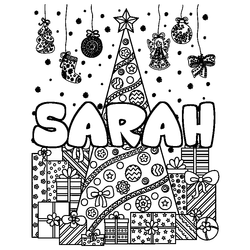 Coloraci&oacute;n del nombre SARAH - decorado &aacute;rbol de Navidad y regalos